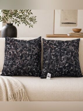 António Salgado WoolBlend Jacquard Throw Pillows 24x24 BlackGrey Portugal Luxury